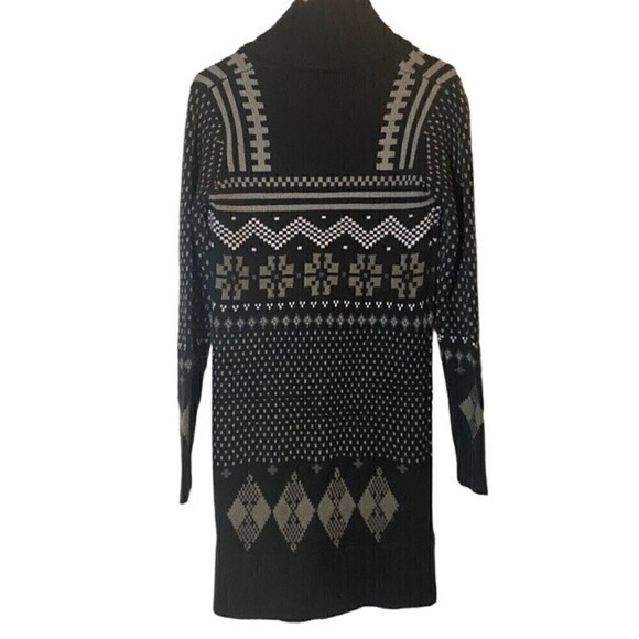 𝅺5/48 by Saks Long Fair Isle Duster Grandpa Cardigan Size S Black Gray - Picture 2 of 8